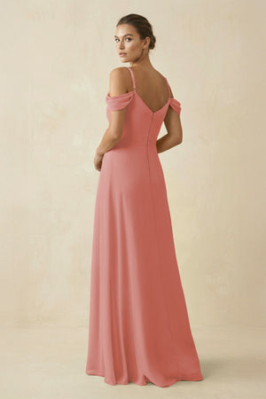 Mulberry Off-the-Shoulder A-Line Pleated Chiffon Bridesmaid Gown (2) | KISSBRIDAL