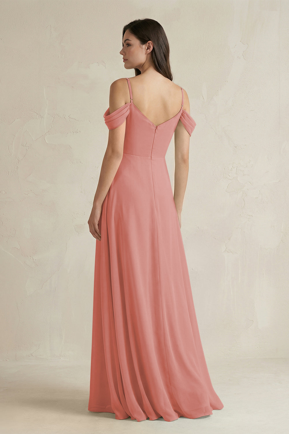 Off-the-Shoulder Chiffon A-Line Bridesmaid Dress in Mulberry