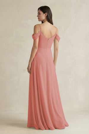 Mulberry Off-the-Shoulder Chiffon A-Line Bridesmaid Dress (2) | KISSBRIDAL
