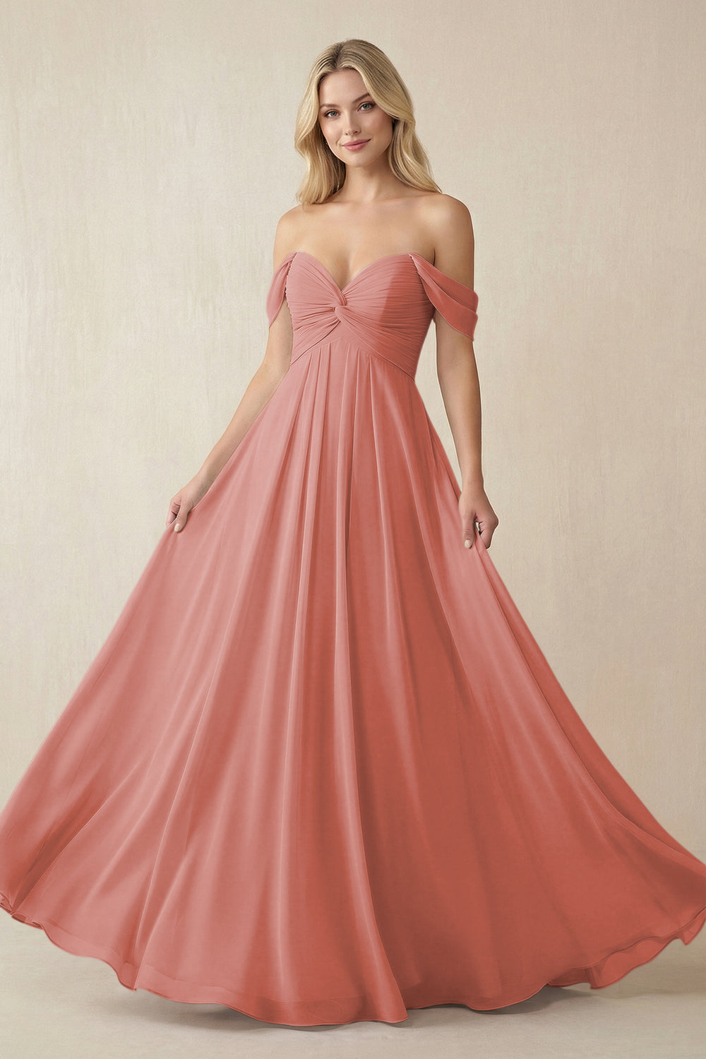 Off-the-Shoulder Chiffon A-Line Long Bridesmaid Dress in Mulberry