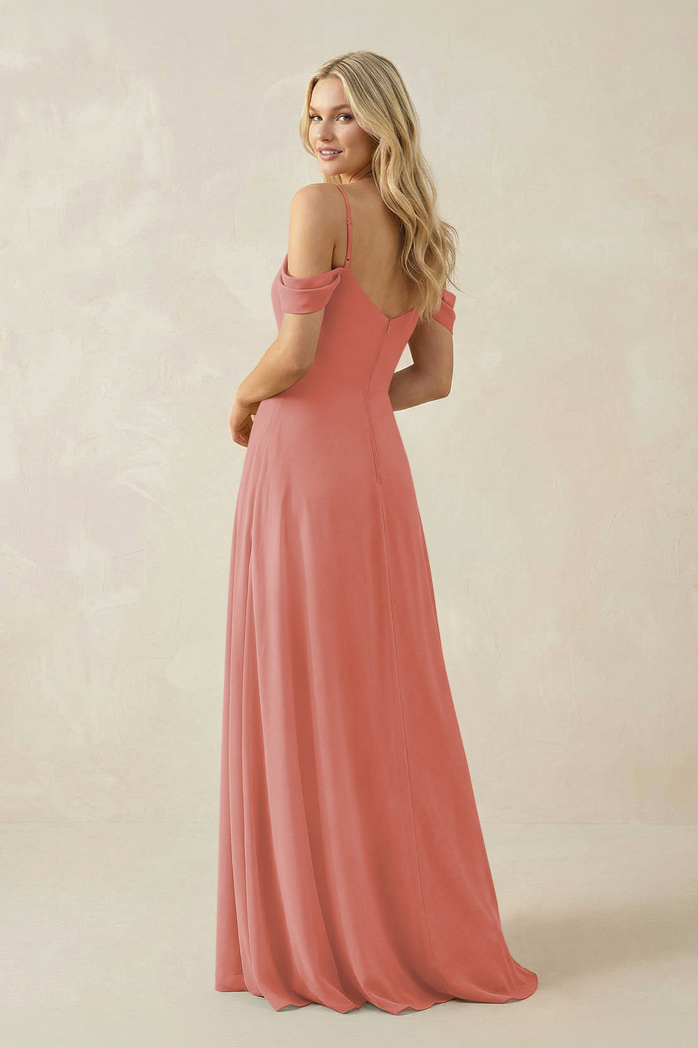 Off-the-Shoulder Chiffon A-Line Maxi Bridesmaid Dress in Mulberry