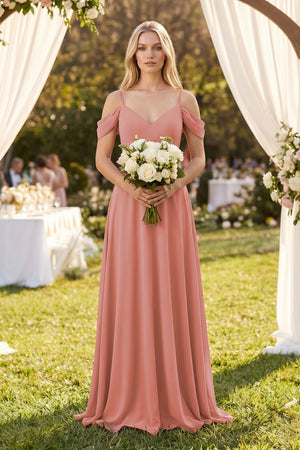 Mulberry Off-the-Shoulder Chiffon A-Line Maxi Bridesmaid Dress (4) | KISSBRIDAL
