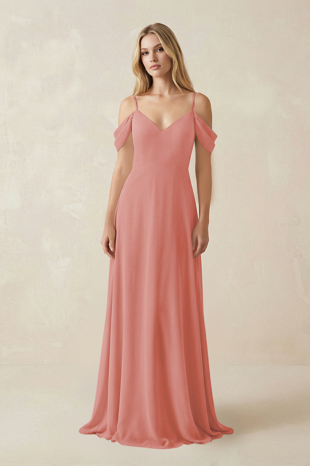 Off-the-Shoulder Chiffon A-Line Maxi Bridesmaid Dress in Mulberry