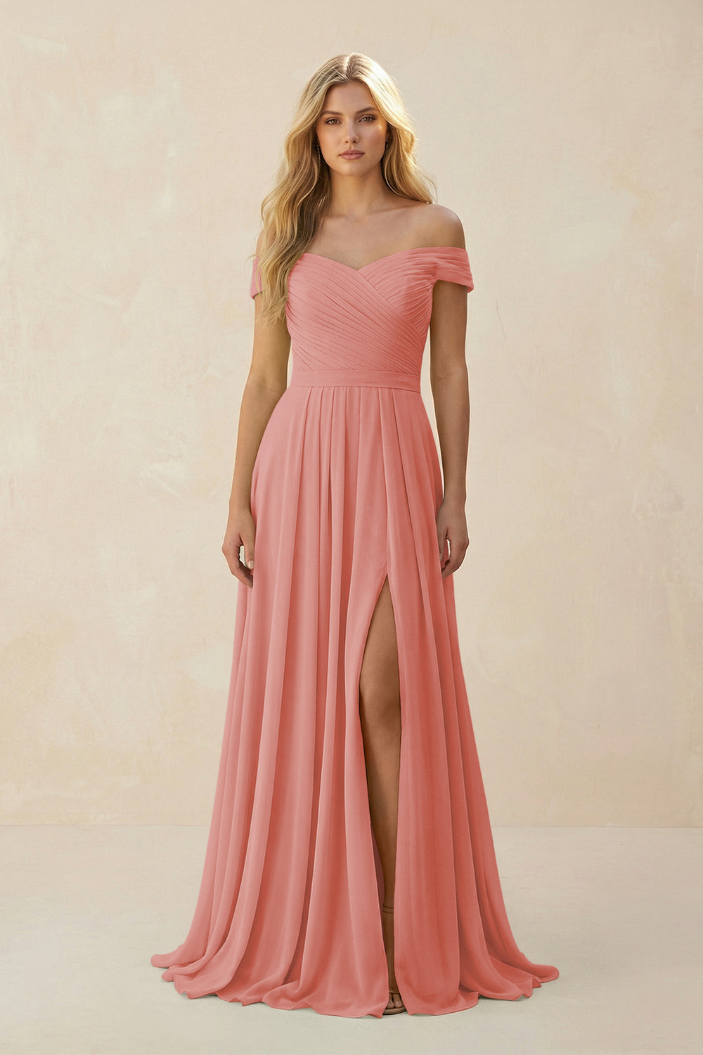 Off-the-Shoulder Pleated A-Line Chiffon Bridesmaid Dress in Mulberry