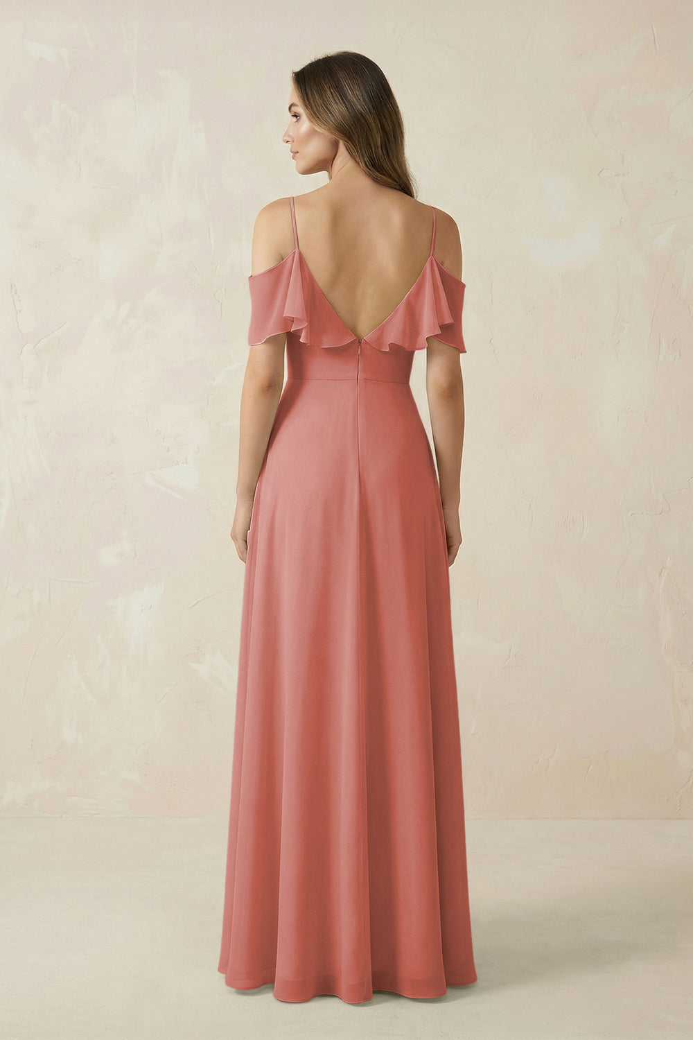 Off-the-Shoulder Ruffled A-Line Chiffon Bridesmaid Dress in Mulberry