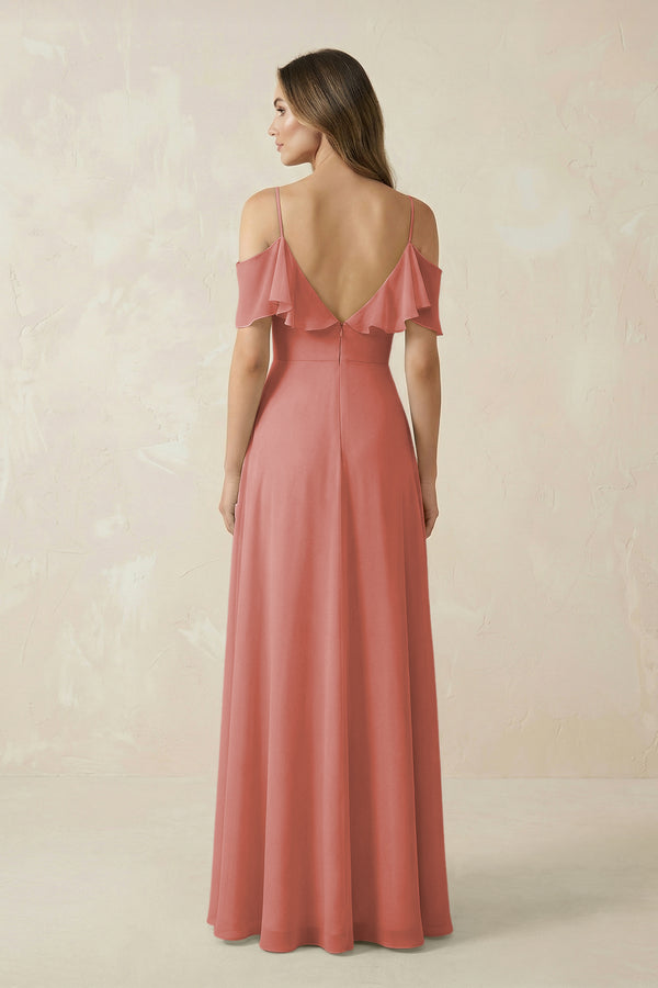 Mulberry Off-the-Shoulder Ruffled A-Line Chiffon Bridesmaid Dress (2) | KISSBRIDAL