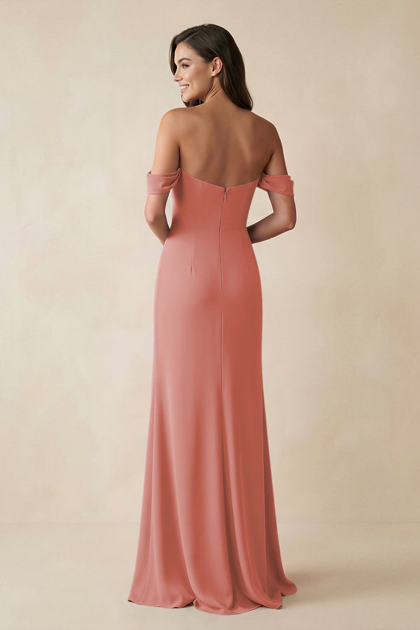Mulberry Off-the-Shoulder Sheath Bridesmaid Dress with Slit (2) | KISSBRIDAL