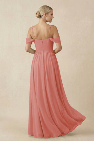 Mulberry Off-the-Shoulder Sweetheart A-Line Chiffon Bridesmaid Dress (2) | KISSBRIDAL