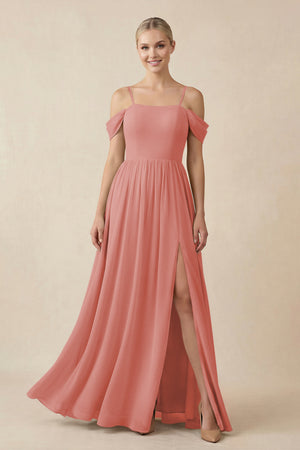 Mulberry Off-the-Shoulder Sweetheart A-Line Chiffon Bridesmaid Dress | KISSBRIDAL