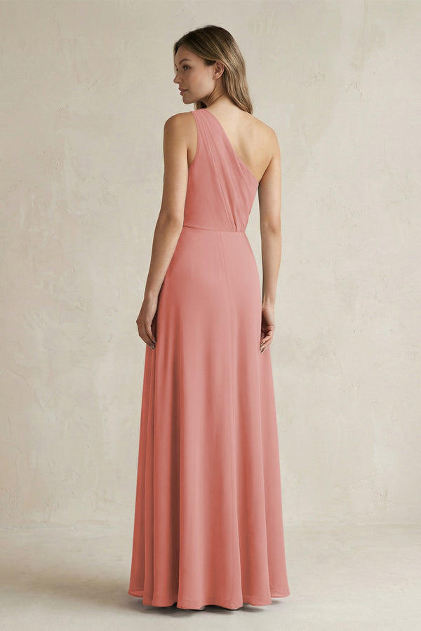 Mulberry One-Shoulder Chiffon A-Line Bridesmaid Dress With Slit (2) | KISSBRIDAL