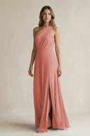 Mulberry One-Shoulder Chiffon A-Line Bridesmaid Dress With Slit | KISSBRIDAL