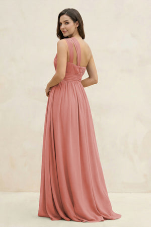 Mulberry One-Shoulder Pleated A-Line Chiffon Bridesmaid Dress (2) | KISSBRIDAL
