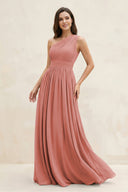 Mulberry One-Shoulder Pleated A-Line Chiffon Bridesmaid Dress | KISSBRIDAL