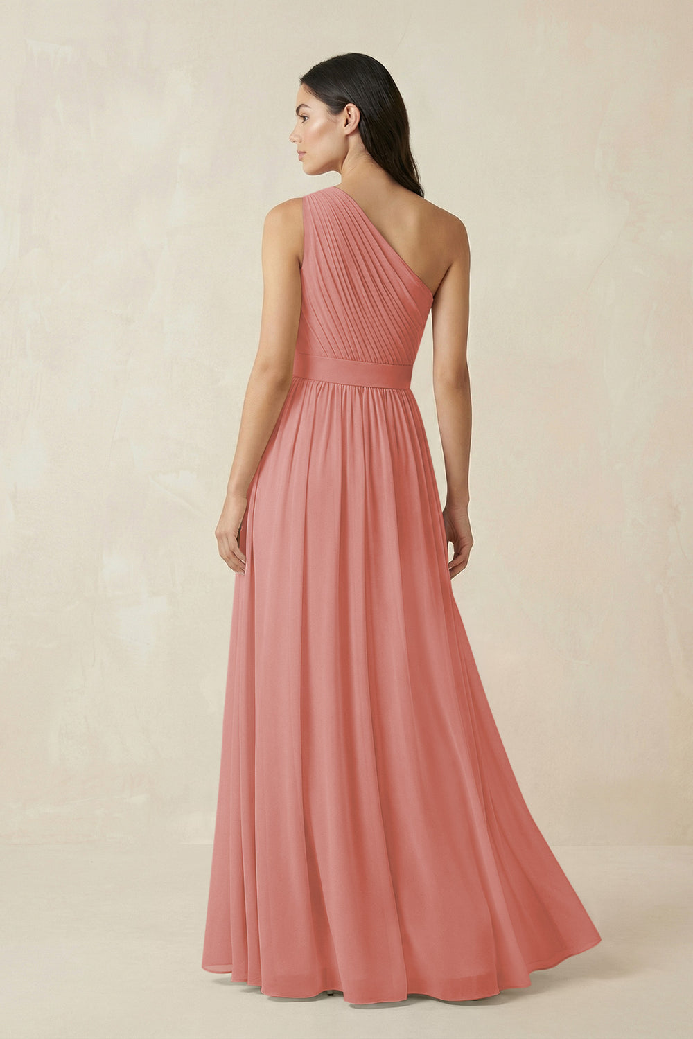 One-Shoulder Pleated Chiffon Bridesmaid Gown in Mulberry