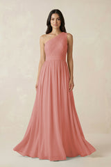 Mulberry One-Shoulder Pleated Chiffon Bridesmaid Gown | KISSBRIDAL
