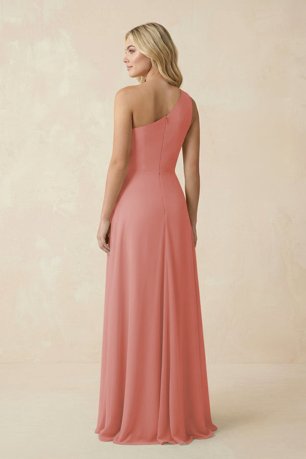 Mulberry One-Shoulder Ruched A-Line Chiffon Bridesmaid Dress (2) | KISSBRIDAL