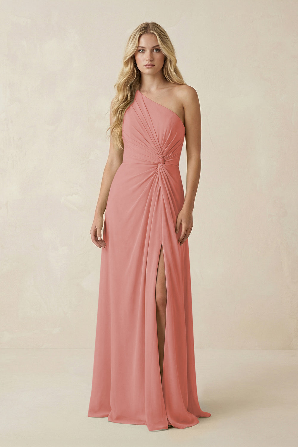One-Shoulder Ruched A-Line Chiffon Bridesmaid Dress in Mulberry