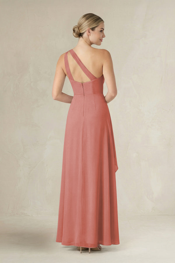 Mulberry One-Shoulder Sheath Ruched Ruffled Bridesmaid Dress in Mulberry (2) | KISSBRIDAL