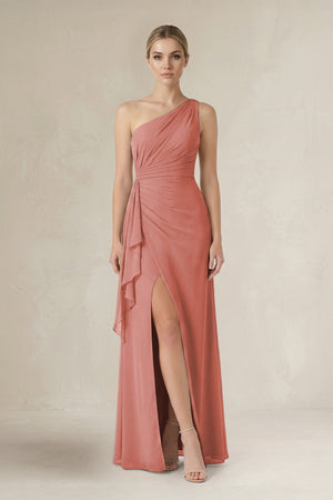 Mulberry One-Shoulder Sheath Ruched Ruffled Bridesmaid Dress in Mulberry | KISSBRIDAL