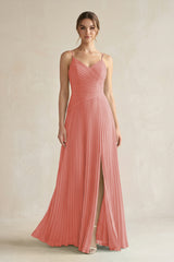 Mulberry Pleated A-Line Long Chiffon Bridesmaid Dress | KISSBRIDAL