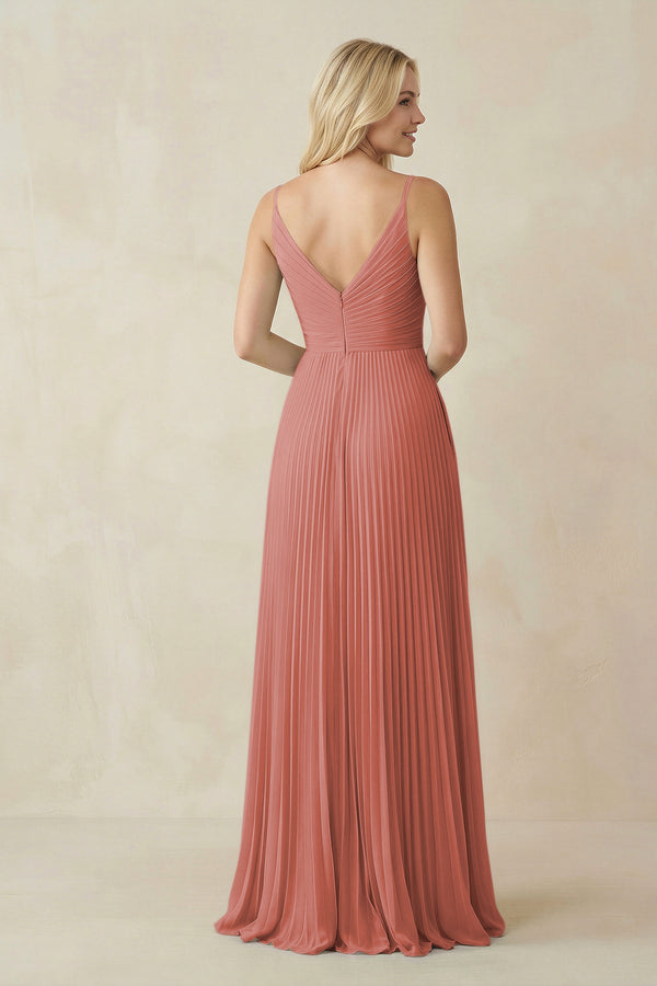 Mulberry Pleated V-Neck A-Line Chiffon Bridesmaid Dress (2) | KISSBRIDAL