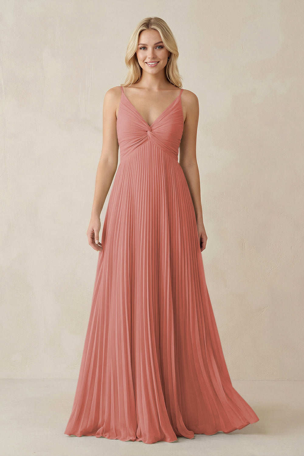 Pleated V-Neck A-Line Chiffon Bridesmaid Dress in Mulberry