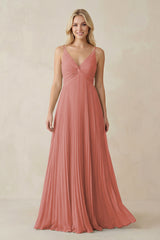 Mulberry Pleated V-Neck A-Line Chiffon Bridesmaid Dress | KISSBRIDAL
