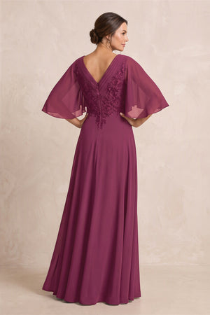 Mulberry Purple A-Line Embroidered Chiffon Mother of the Bride Dress With Sleeves (2) | KISSBRIDAL