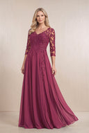 Mulberry Purple Chiffon A-Line Embroidered Mother of the Bride Dress With Sleeves | KISSBRIDAL