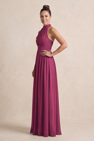 Mulberry Purple Chiffon Halter A-Line Mother of the Bride Dress (3) | KISSBRIDAL