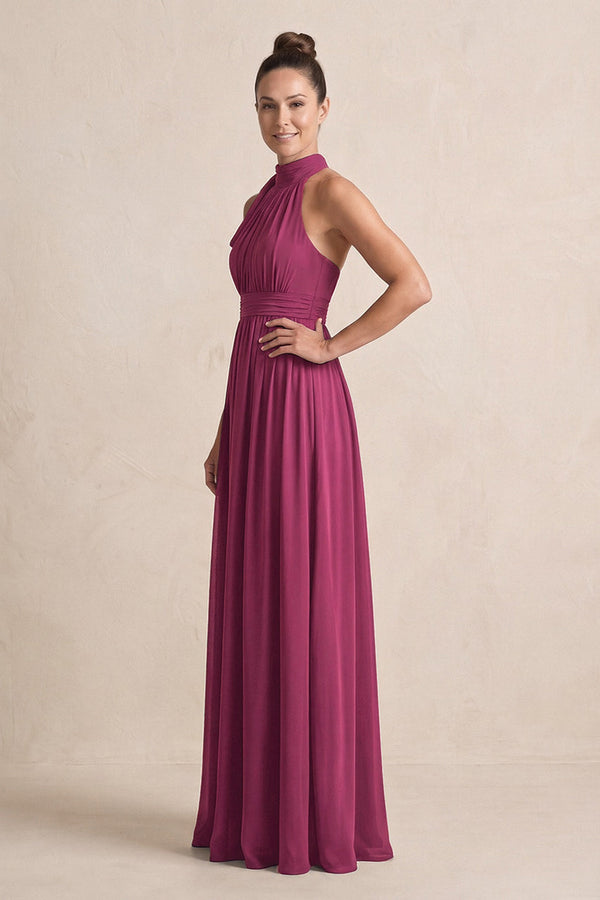 Mulberry Purple Chiffon Halter A-Line Mother of the Bride Dress (3) | KISSBRIDAL