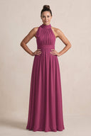 Mulberry Purple Chiffon Halter A-Line Mother of the Bride Dress | KISSBRIDAL