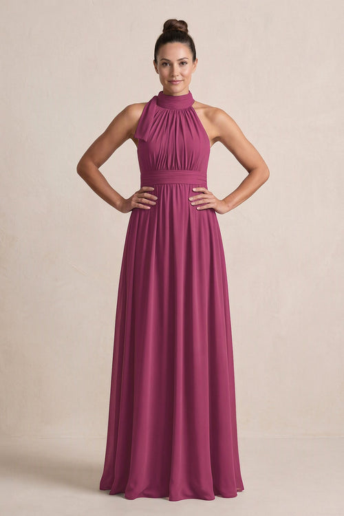 Mulberry Purple Chiffon Halter A-Line Mother of the Bride Dress | KISSBRIDAL
