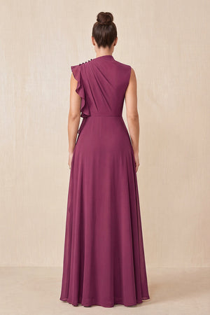 Mulberry Purple Ruffled A-Line Chiffon Mother of the Bride Dress (2) | KISSBRIDAL