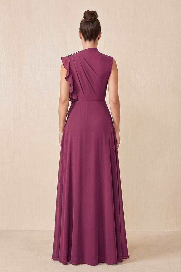 Mulberry Purple Ruffled A-Line Chiffon Mother of the Bride Dress (2) | KISSBRIDAL
