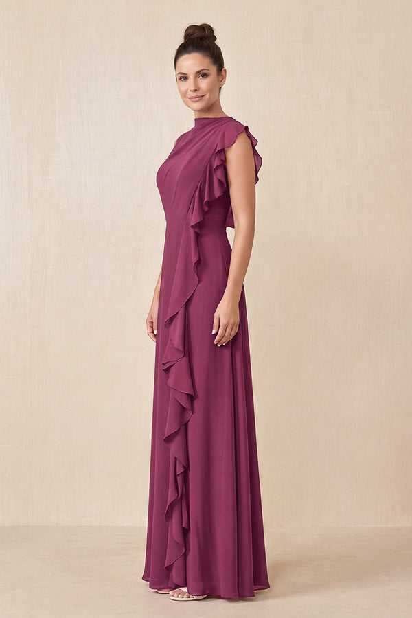 Mulberry Purple Ruffled A-Line Chiffon Mother of the Bride Dress (3) | KISSBRIDAL