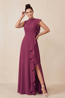 Mulberry Purple Ruffled A-Line Chiffon Mother of the Bride Dress | KISSBRIDAL