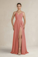Mulberry Ruched A-Line Chiffon Bridesmaid Dress with Slit | KISSBRIDAL