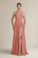Mulberry Ruched A-Line Chiffon Bridesmaid Dress with Slit | KISSBRIDAL