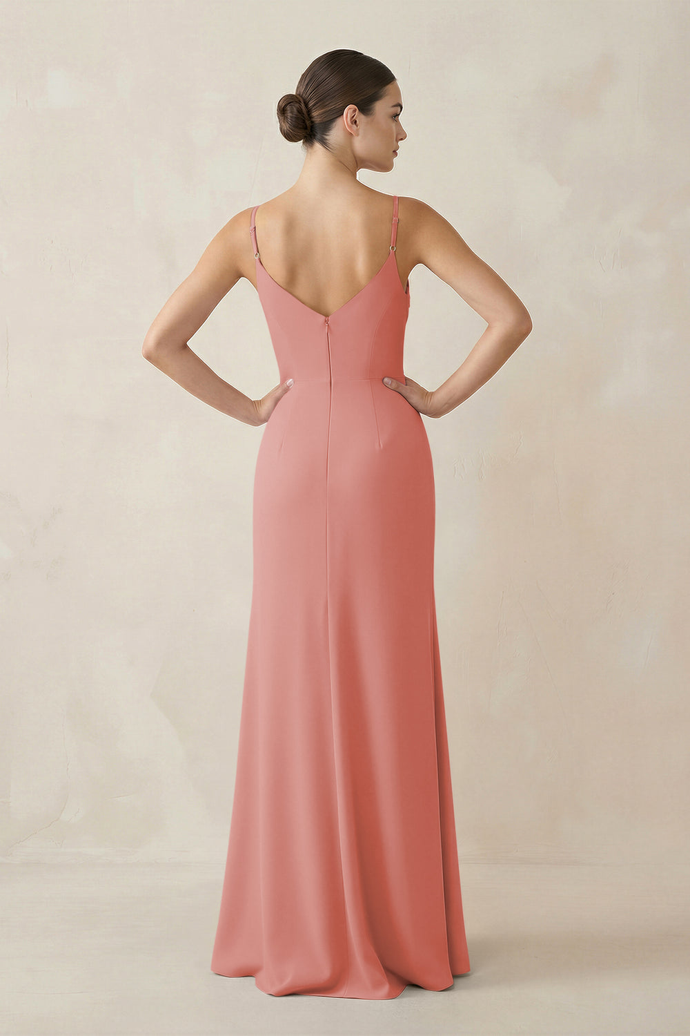 Ruched Sheath Spaghetti Strap Chiffon Bridesmaid Dress in Mulberry
