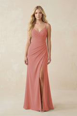 Mulberry Ruched Sheath Spaghetti Strap Chiffon Bridesmaid Dress | KISSBRIDAL