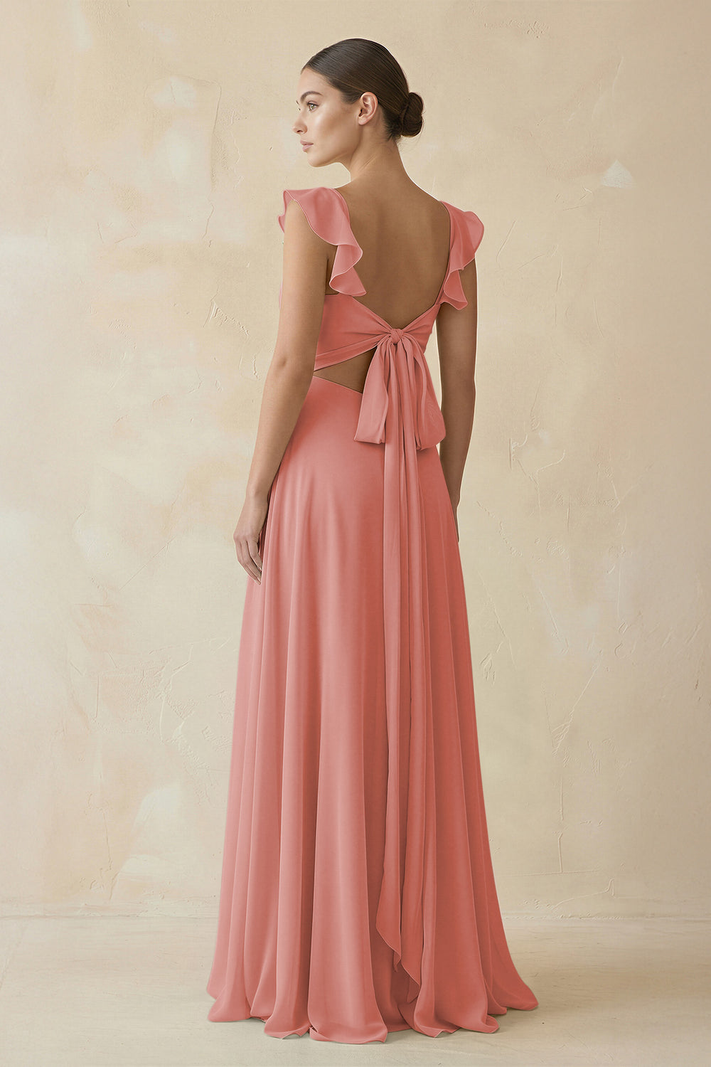 Ruffled Chiffon A-Line Long Bridesmaid Dress in Mulberry