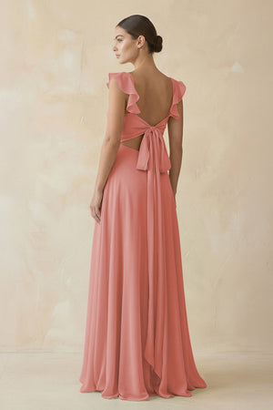 Mulberry Ruffled Chiffon A-Line Long Bridesmaid Dress (2) | KISSBRIDAL