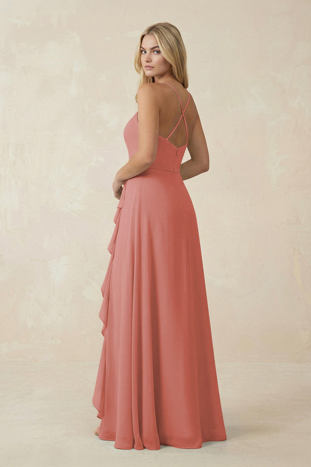 Ruffled Hem A-Line Chiffon Bridesmaid Dress in Mulberry
