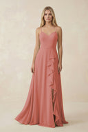 Mulberry Ruffled Hem A-Line Chiffon Bridesmaid Dress | KISSBRIDAL