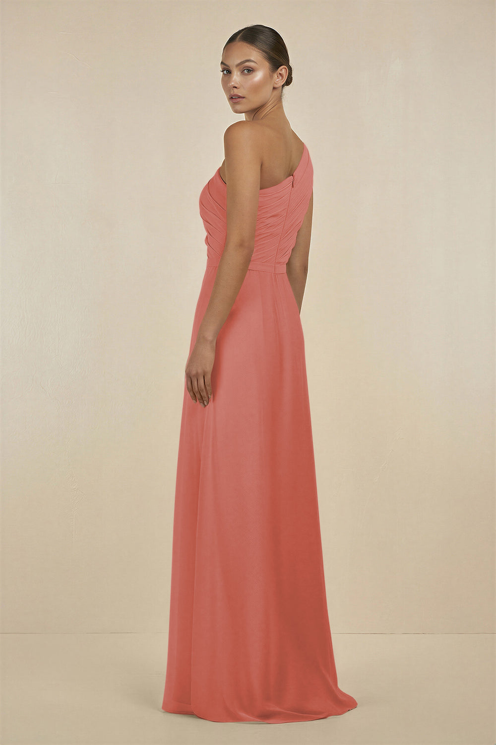 Ruffled One-Shoulder Pleated Sheath Bridesmaid Dress in Mulberry