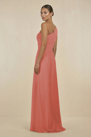Mulberry Ruffled One-Shoulder Pleated Sheath Bridesmaid Dress (2) | KISSBRIDAL