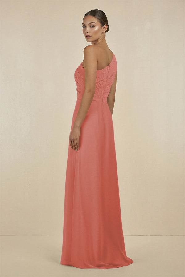 Mulberry Ruffled One-Shoulder Pleated Sheath Bridesmaid Dress (2) | KISSBRIDAL