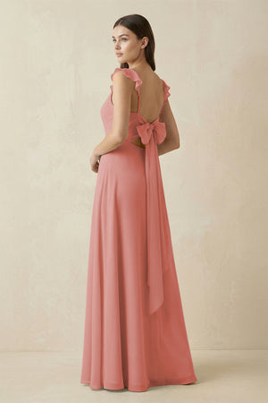 Mulberry Ruffled Sleeve A-Line Chiffon Bridesmaid Dress (2) | KISSBRIDAL