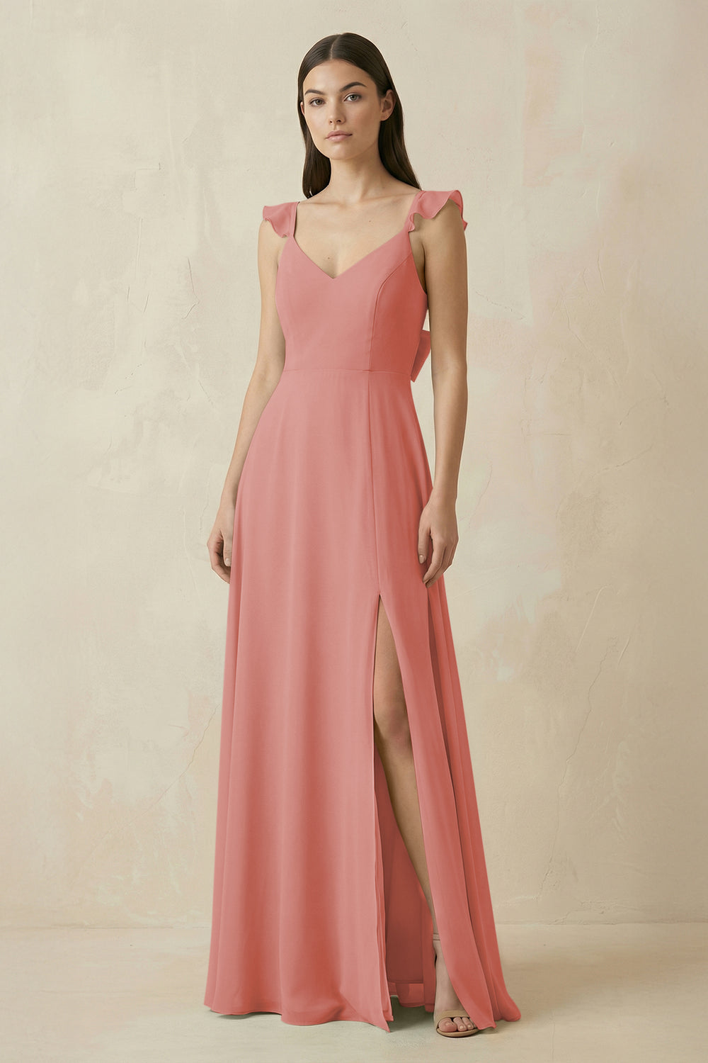 Ruffled Sleeve A-Line Chiffon Bridesmaid Dress in Mulberry